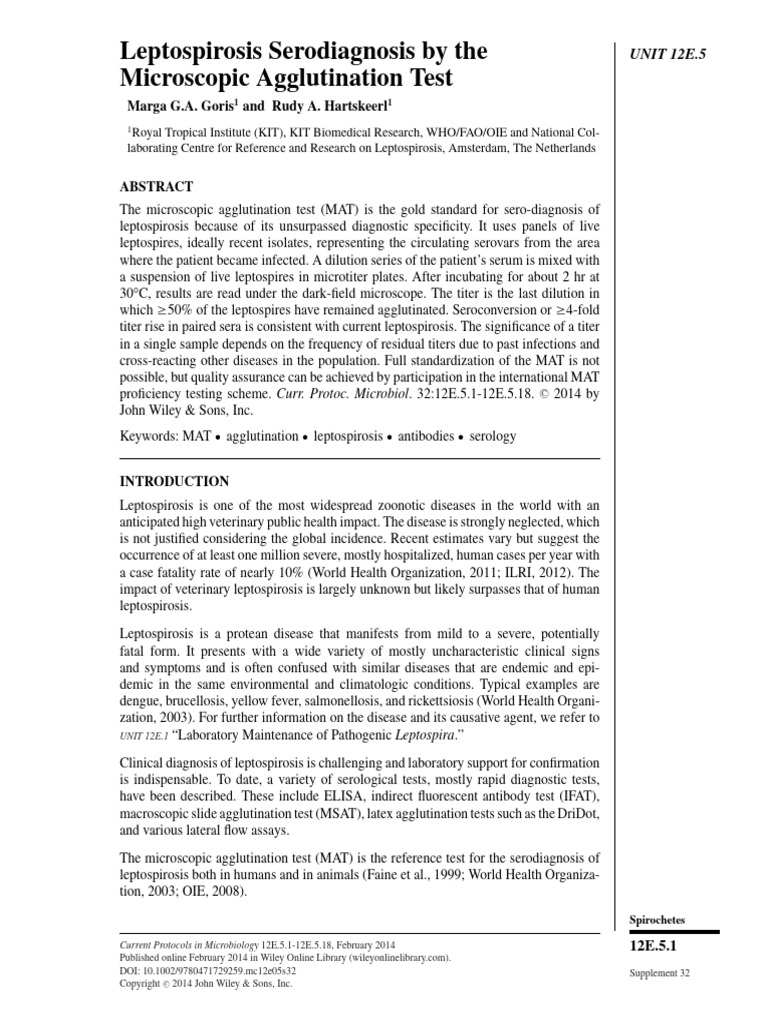 Leptospirosis Serodiagnosis by The Microscopic Agglutination Test