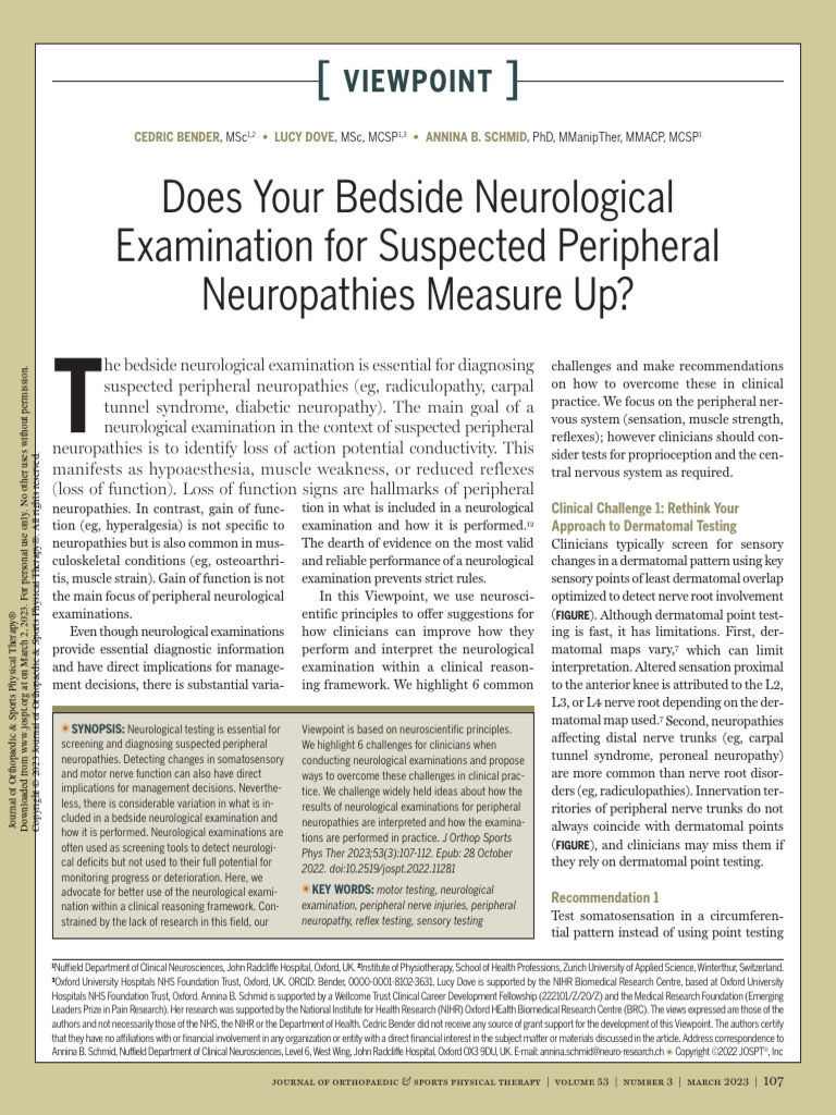 Does Your Bedside Neurological Examination For Suspected Peripheral