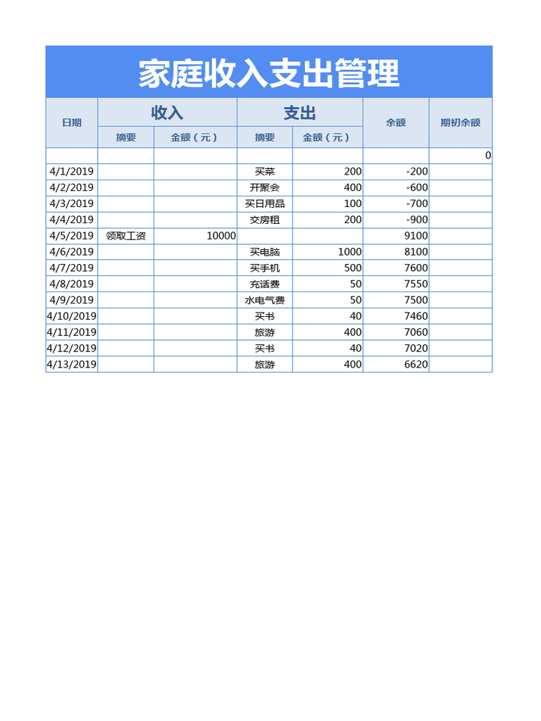 示例家庭收入支出表| PDF