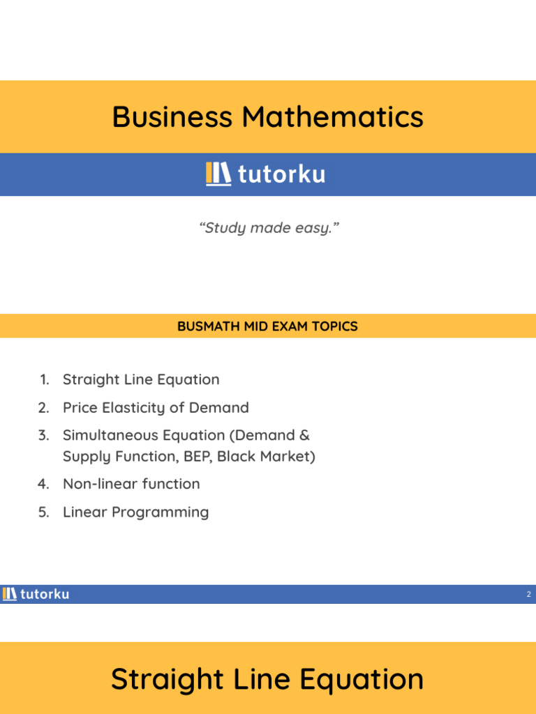 Business Mathematics Mid Exam Topics | PDF | Demand | Supply (Economics)