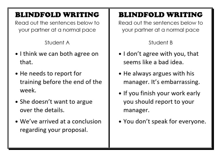 Blindfold Writing Exercise Sentences | PDF