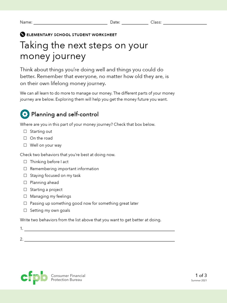 CFPB Building Block Activities Elementary School Assessment Student Worksheet Download Free
