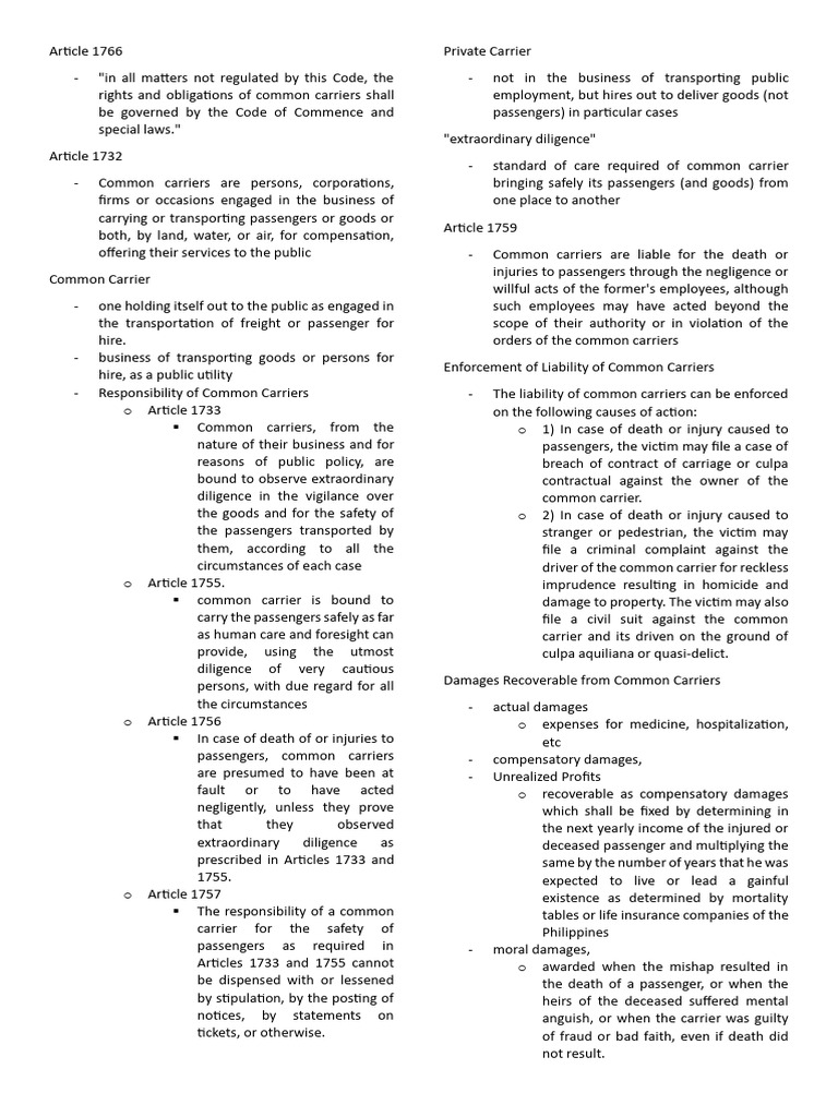 Final Reviewer Legal PDF Common Carrier Legal Liability