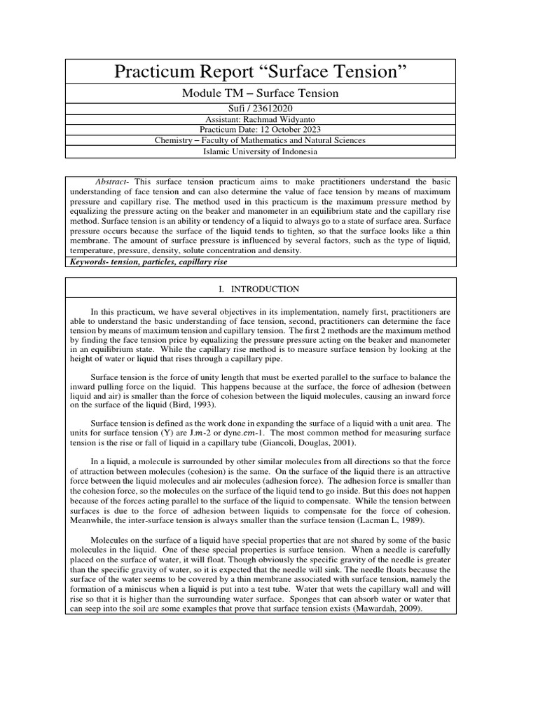 TM Report Revision PDF Surface Tension Pressure