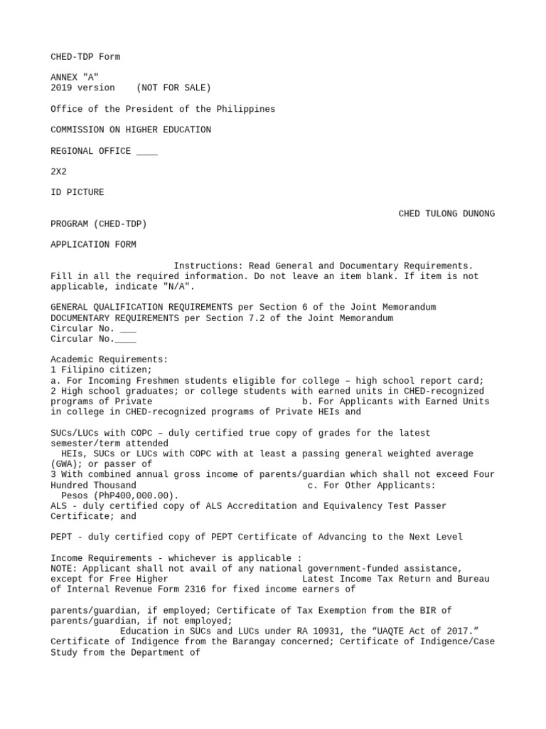 CHED TDP Application Form PDF PDF Government Justice