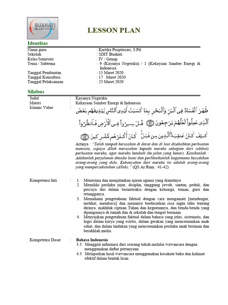 LESSON PLAN Tema 9 S1 Fix | PDF | Karier & Perkembangan