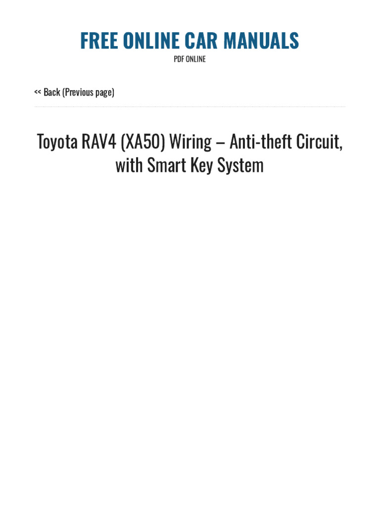 Toyota RAV4 (XA50) Wiring AntiTheft Circuit, With Smart Key System PDF