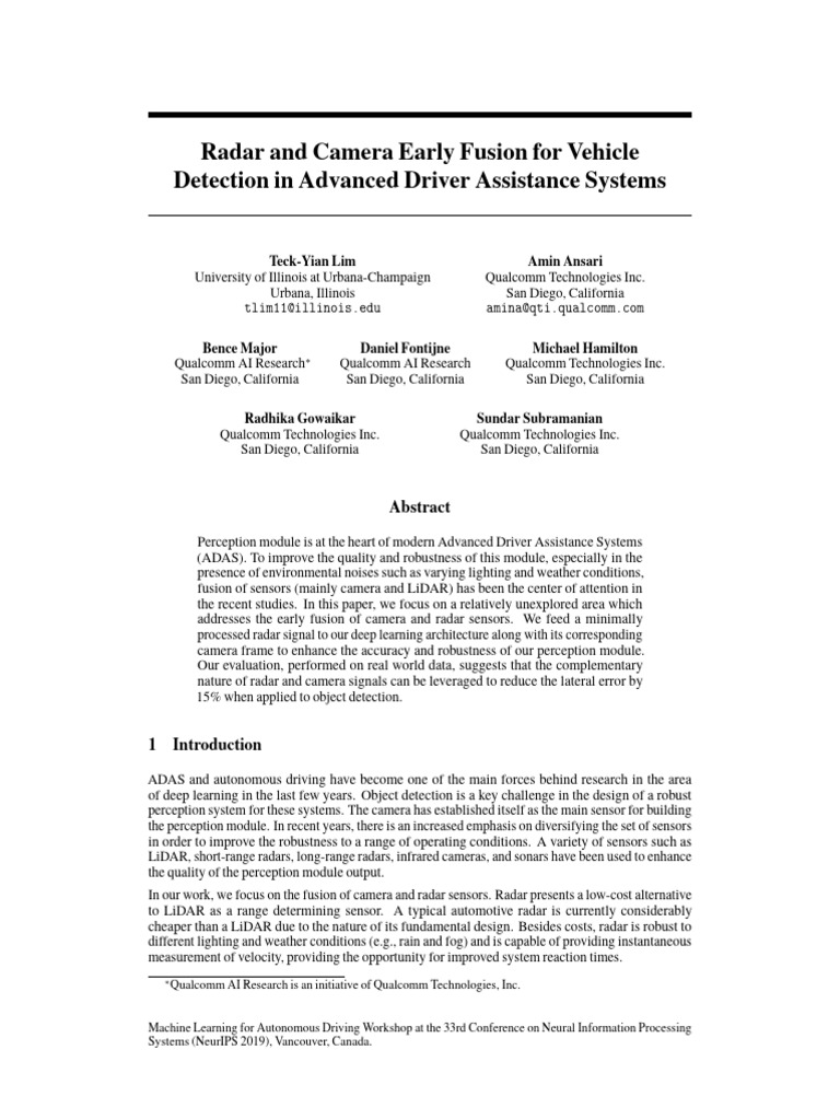 Early Fusion of Radar and Camera for ADAS | PDF | Lidar | Radar