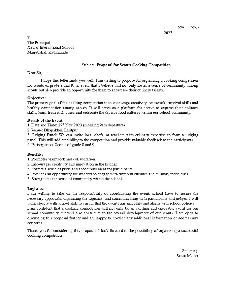 Proposal for Scouts Cooking Event | PDF | Chef | Human Communication