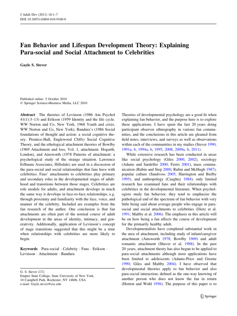 Fan Behavior and Lifespan Development TH PDF Attachment Theory