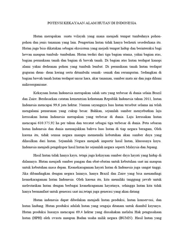 Potensi Kekayaan Alam Hutan Di Indonesia Pdf