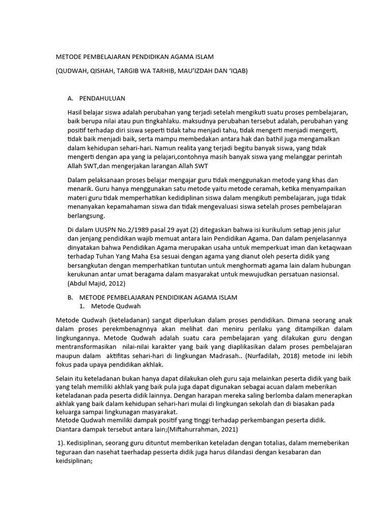 Metode Pembelajaran Pendidikan Agama Islam | PDF