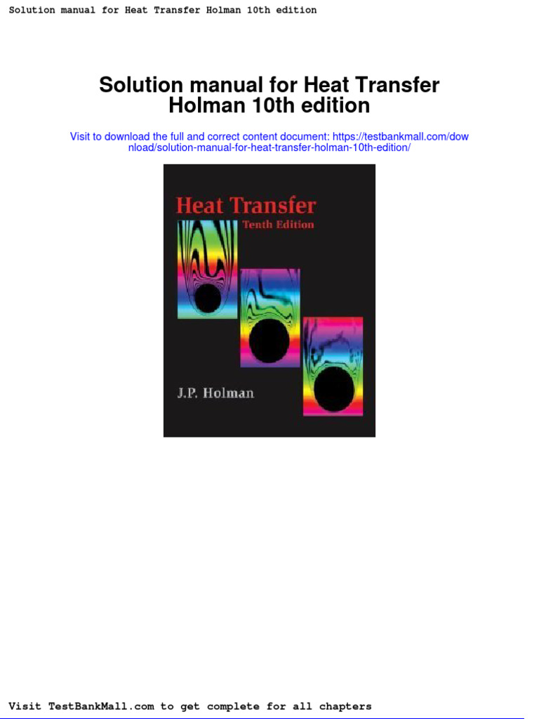 Solution Manual For Heat Transfer Holman 10th Edition PDF Heat Transfer