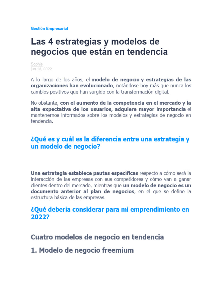 Estrategias y Modelos de Negocio 2022 | PDF | Modelo de negocio | Business