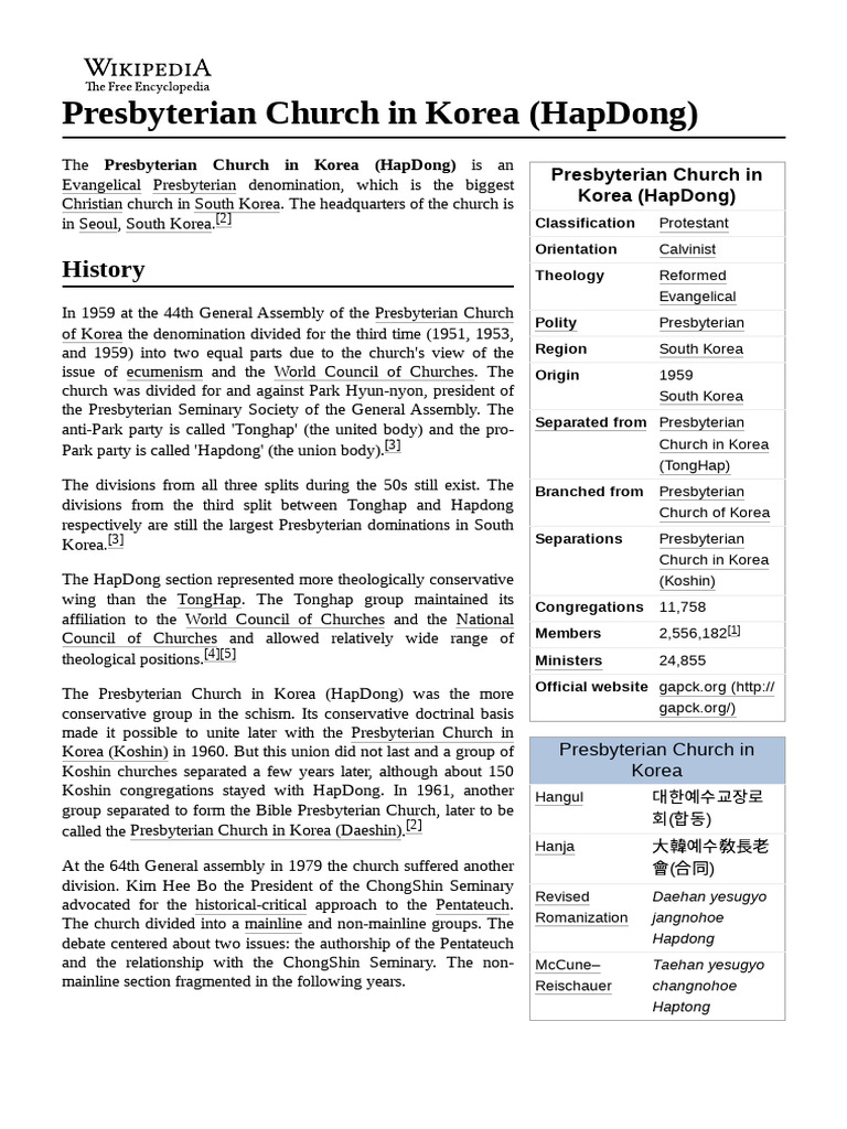 Presbyterian Church in Korea (HapDong) PDF Presbyterianism
