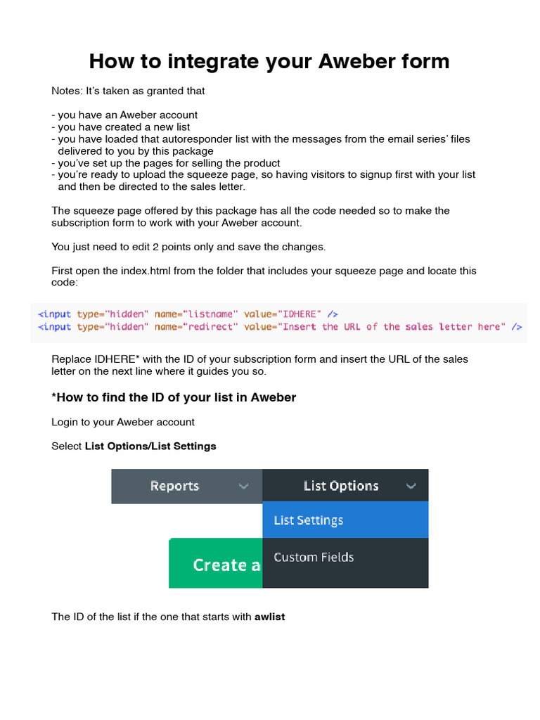 How To Integrate Your Aweber Form | PDF
