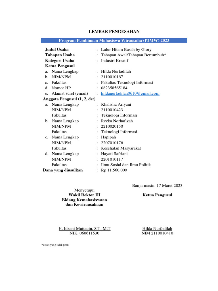 Proposal P2MW: Lulur Hitam Basah | PDF | Bisnis | Ilmu Sosial