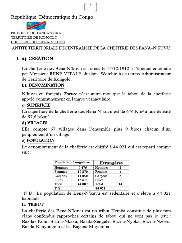 Chefferie des Bena-N'kuvu en RDC | PDF | Agriculture
