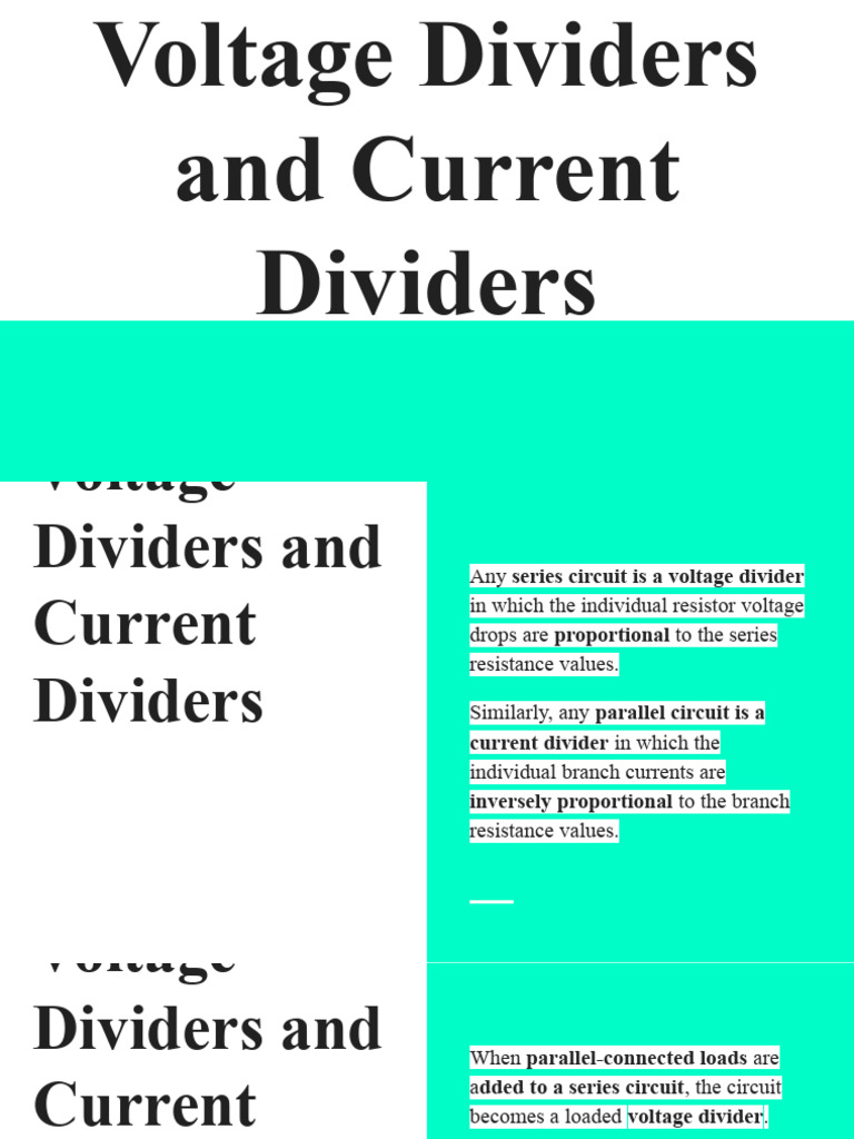 Voltage Dividers and Current Dividers PDF Series And Parallel