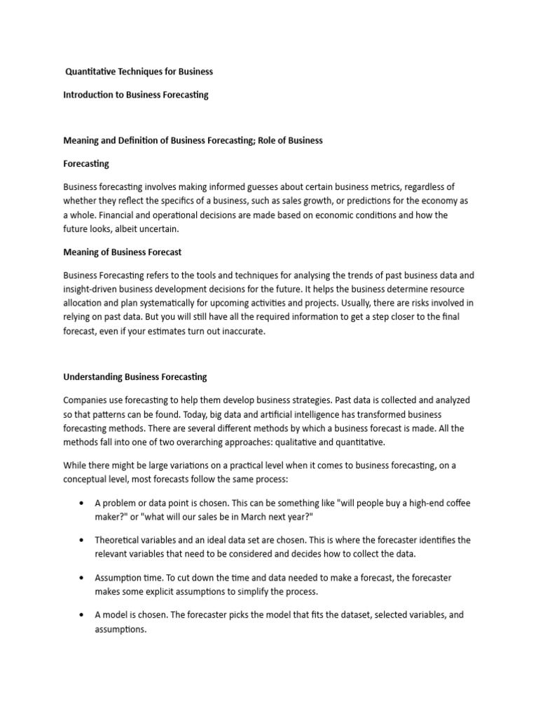 Business Forecasting Techniques Overview | PDF | Forecasting ...