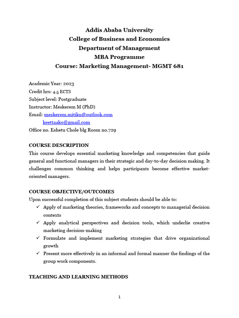 Marketing Management Course Overview | PDF | Marketing | Brand