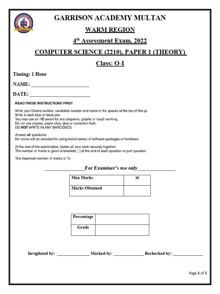 4th Assessment O-I Comp Sci | PDF | Computer Hardware | Computer ...