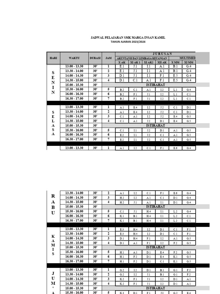 Jadwal Pelajaran Smk Mik Pdf