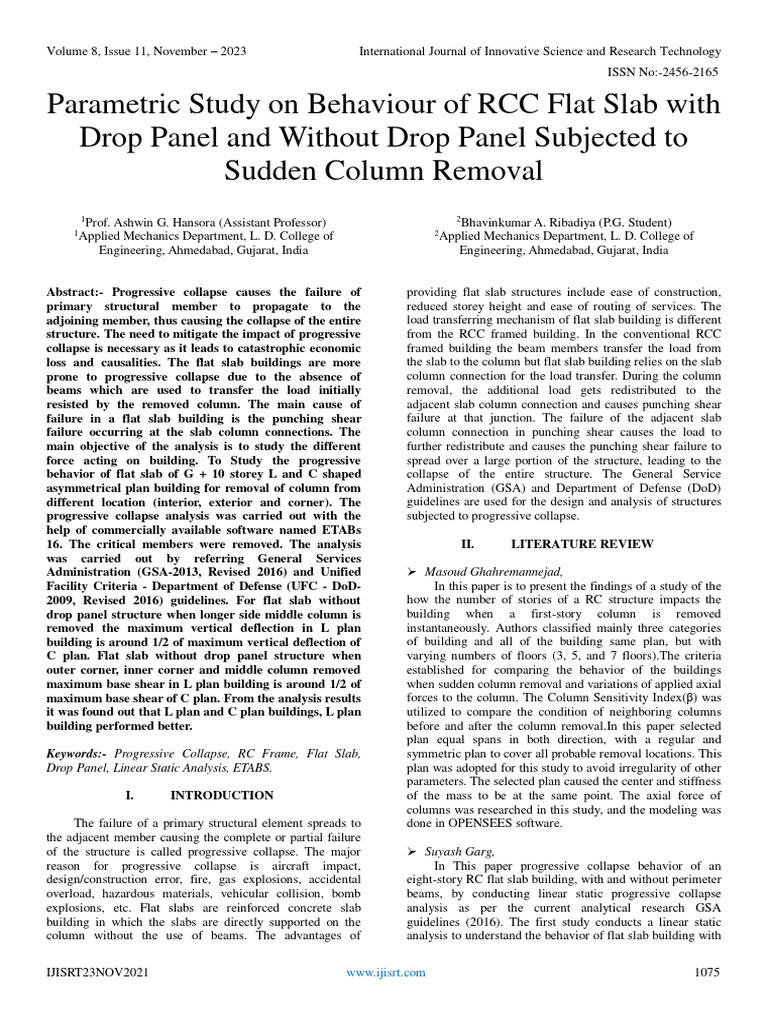 RCC Flat Slab Progressive Collapse Study | PDF | Column | Beam (Structure)