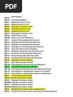 SAP MM T-Code List