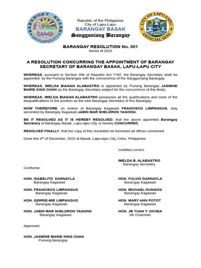Resolution No. 001 | PDF