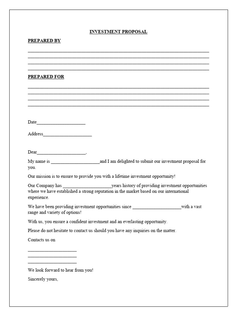 Investment Proposal Template PDF Investing Economies