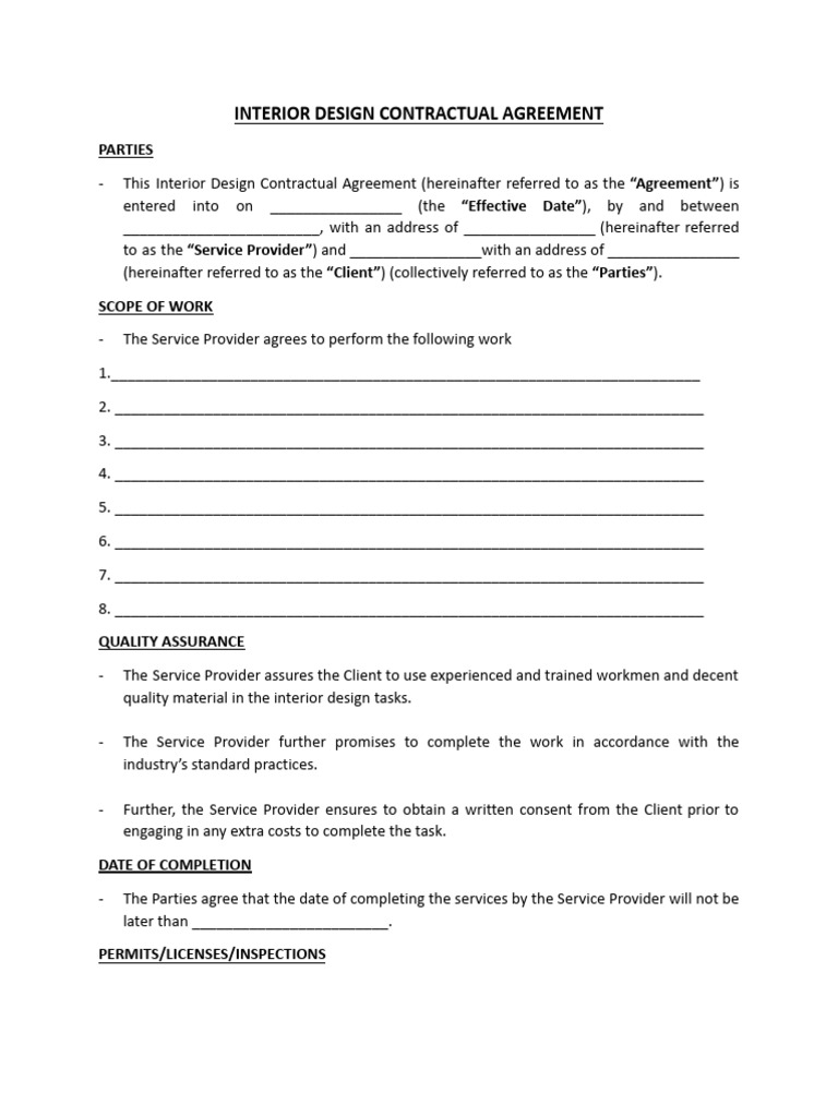 Interior Design Contract Agreement | PDF | Indemnity | Consent