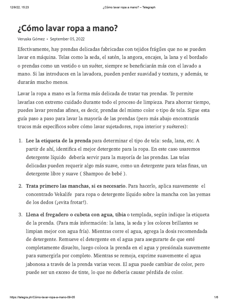 02 ¿Cómo Lavar Ropa A Mano - Telegraph | PDF | Detergente | Agua