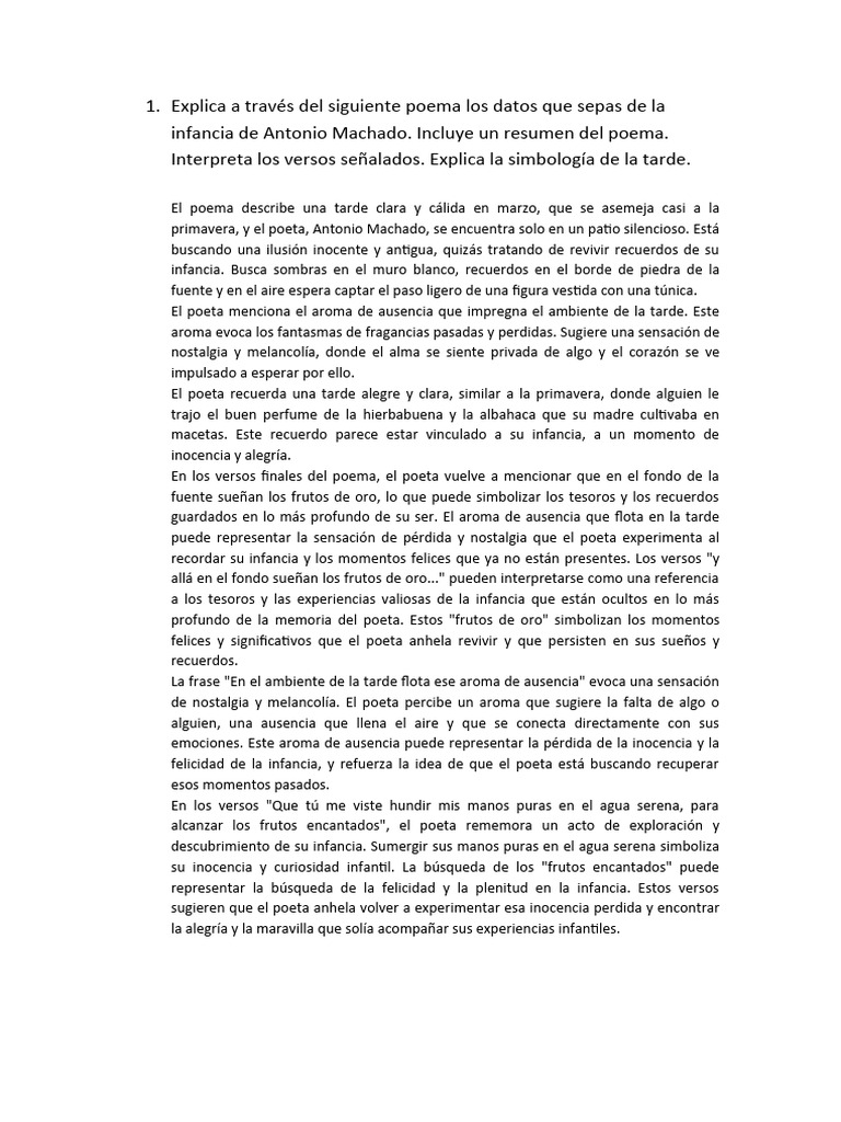 Explica A Través Del Siguiente Poema Los Datos Que Sepas de La Infancia ...
