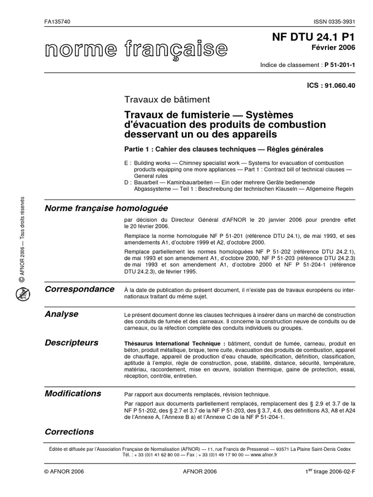 Norme NF DTU 24.1 P1 : Fumisterie | PDF | Code de la construction et de ...