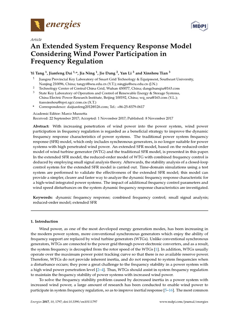 Extended Frequency Response Model for Wind Power | PDF | Wind Power ...