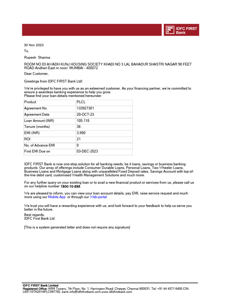 Welcome Letter 131706428 | PDF | Banks | Loans