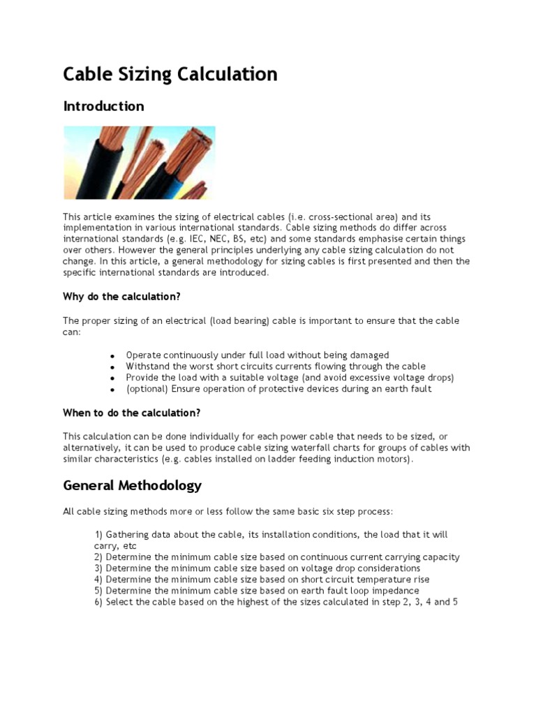 Cable Sizing Calculation Cable Electrical Impedance
