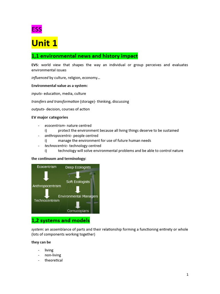 Ess Unit 1 Pdf Sustainability Pollution
