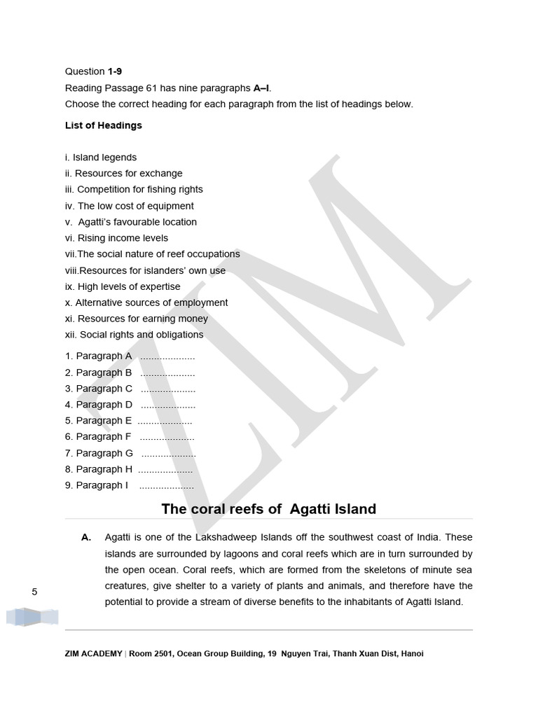 Ielts Academic Reading Sample 61 The Coral Reefs Of Agatti Island