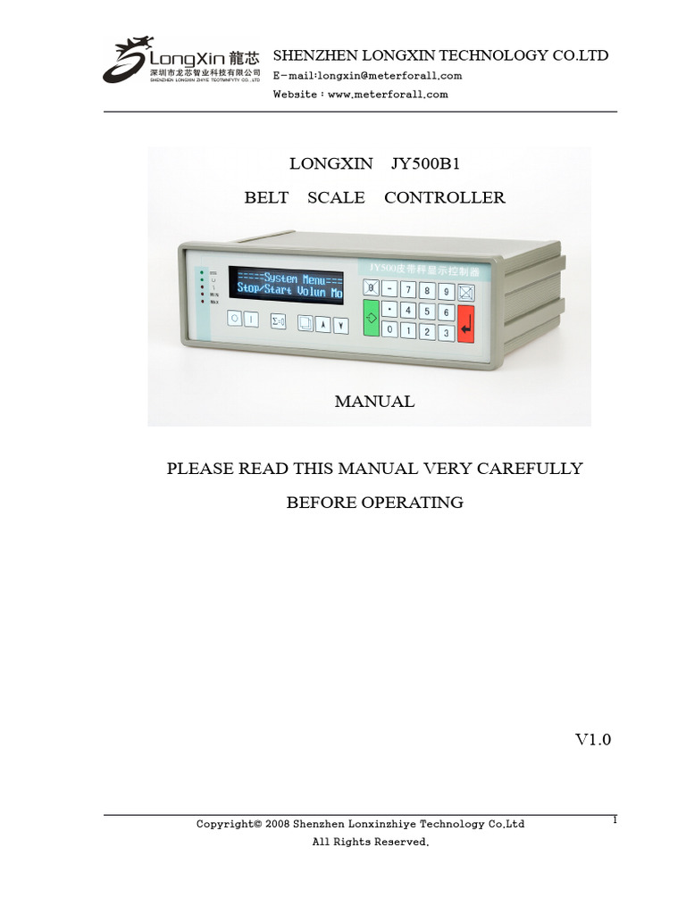 Belt Weigher Controller JY500B1 | PDF | Weight | Calibration