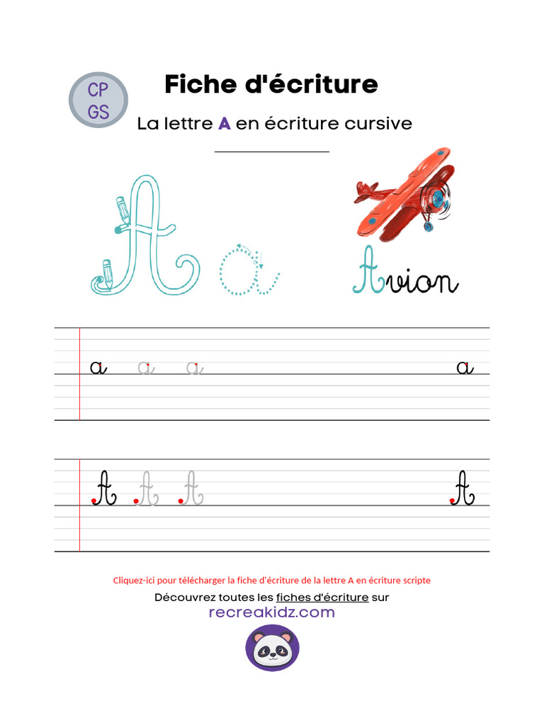 Lettre A Cursive | PDF, image size:768x1024
