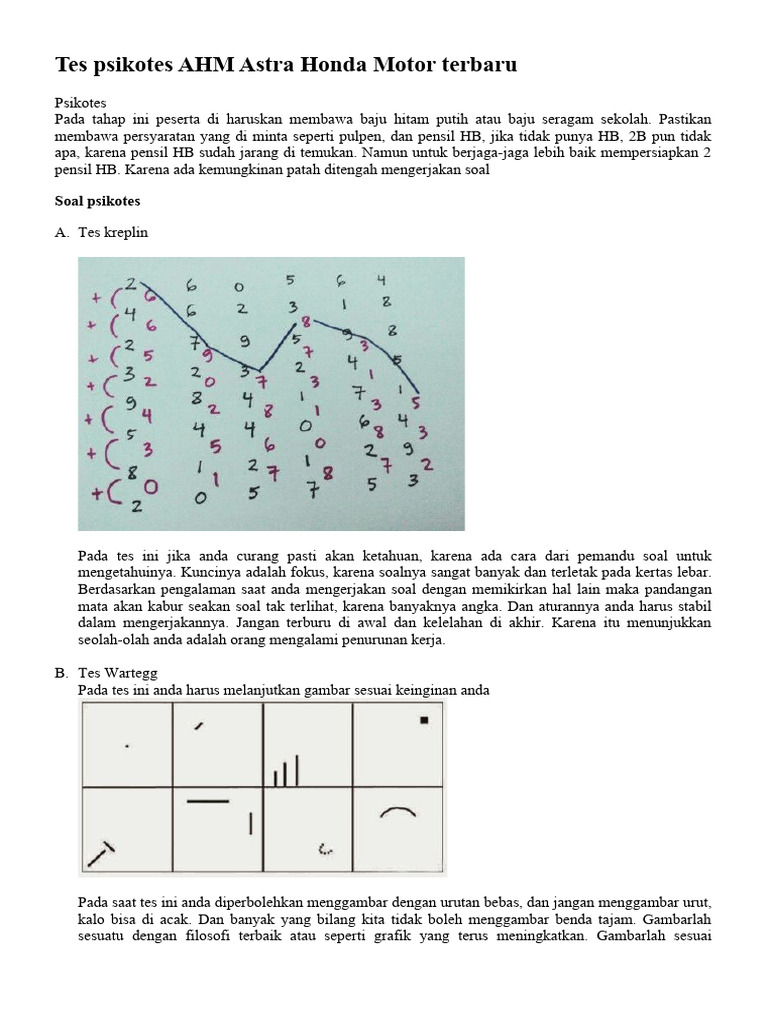 Tes Psikotes AHM Astra Honda Motor Terbaru PDF