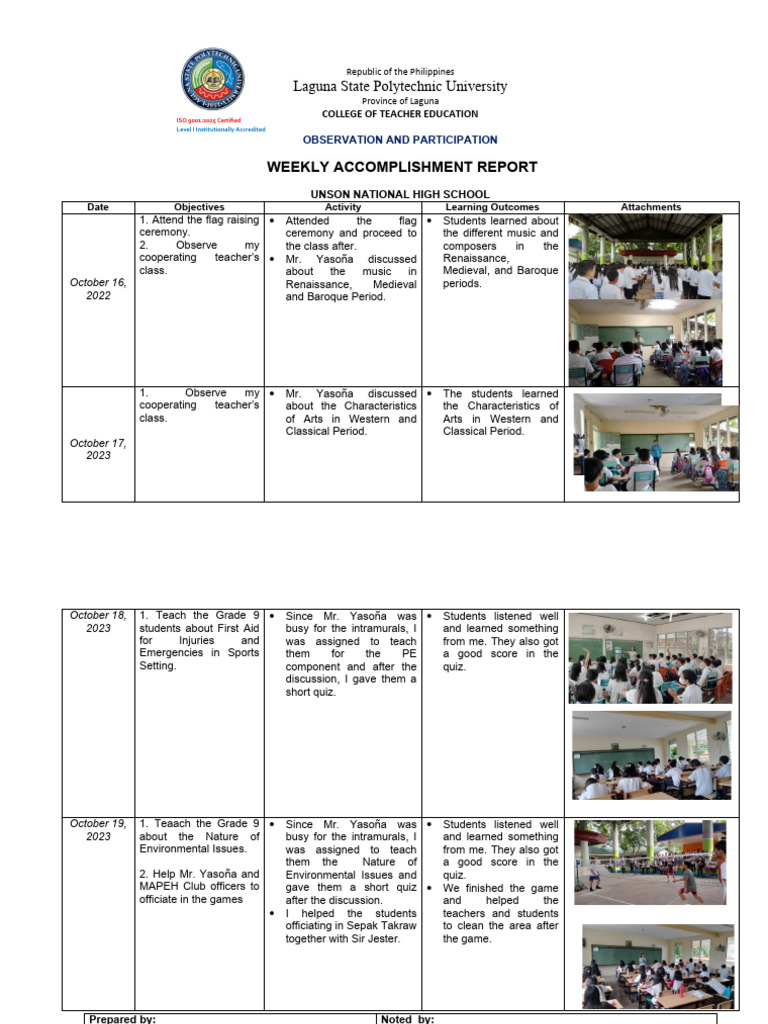 Accomplsihment Report | PDF | Learning | Behavior Modification