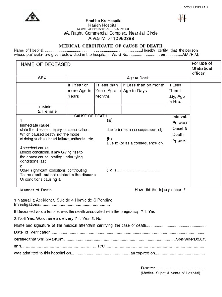 Medical Certificate of Cause of Death | PDF | Death | Medical Specialties