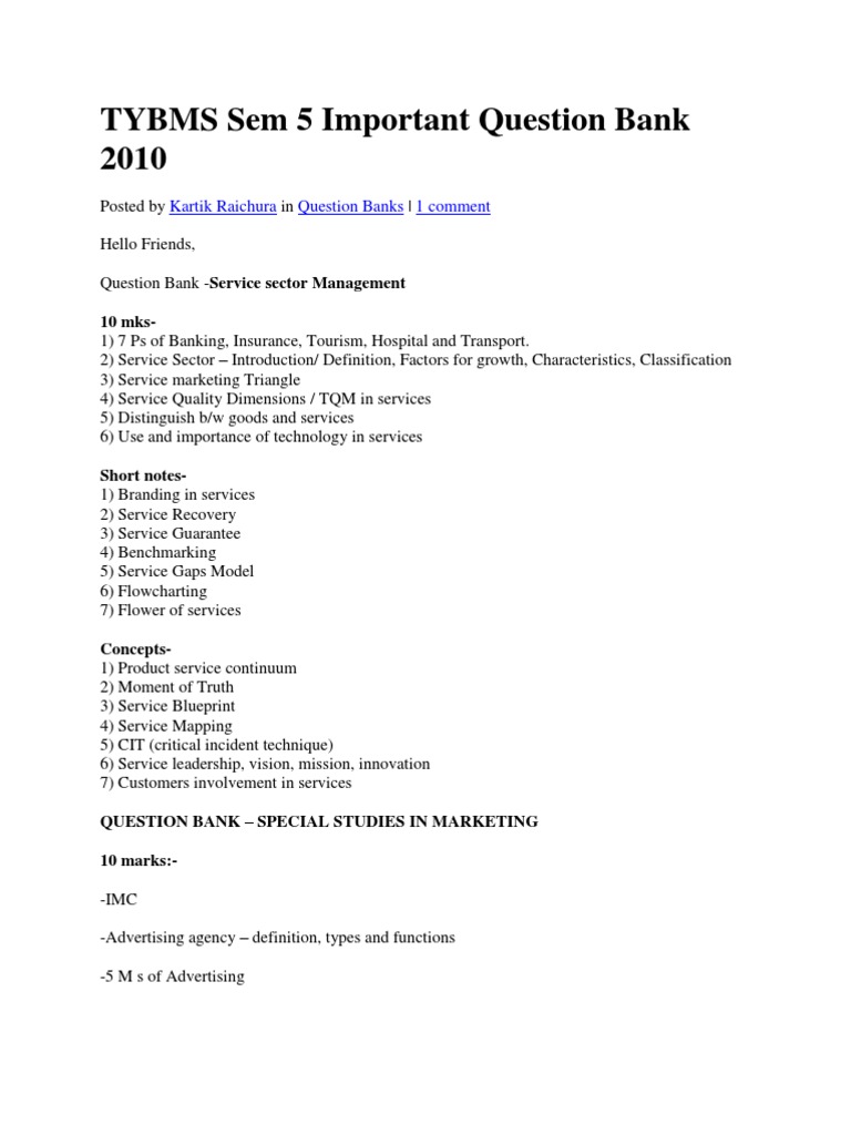 TYBMS Sem 5 Important Question Bank 2010 Logistics Corporate Social