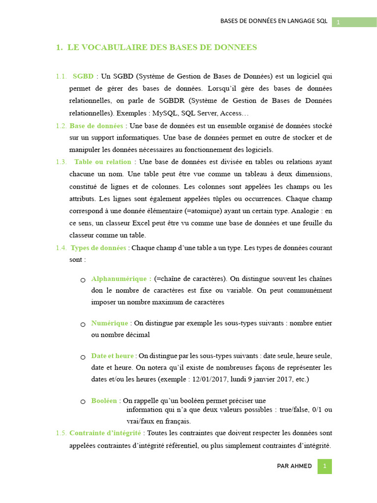 Cours Sur Les Bases de Données | PDF | Bases de données | Base de ...