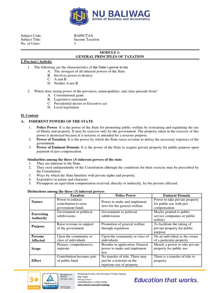 Module 01 General Principles Of Taxation Pdf Taxes Double Taxation
