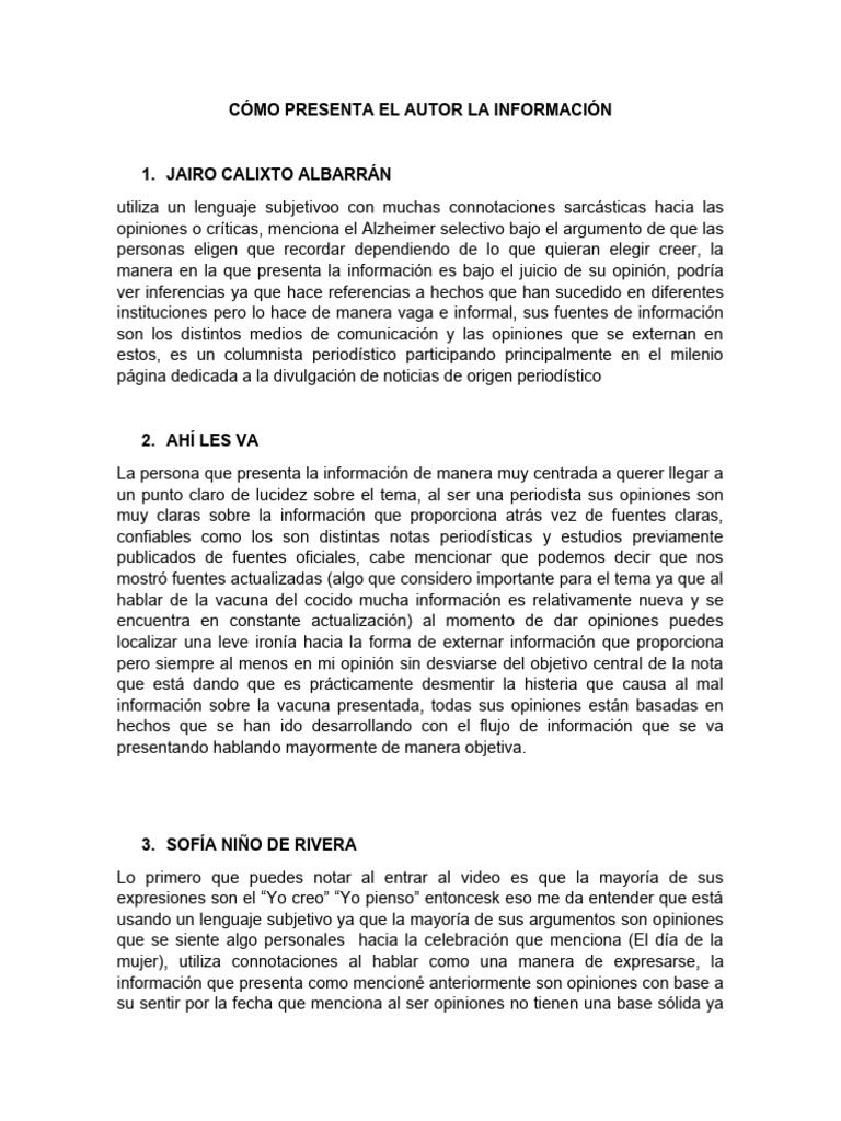 Formas de Presentar Información del Autor | PDF | Información | Experiencia