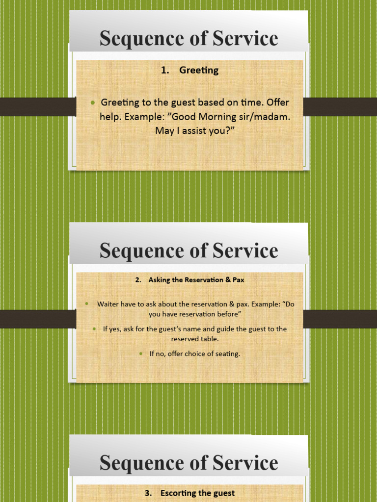 Sequence of Service | PDF | Waiting Staff | Tableware